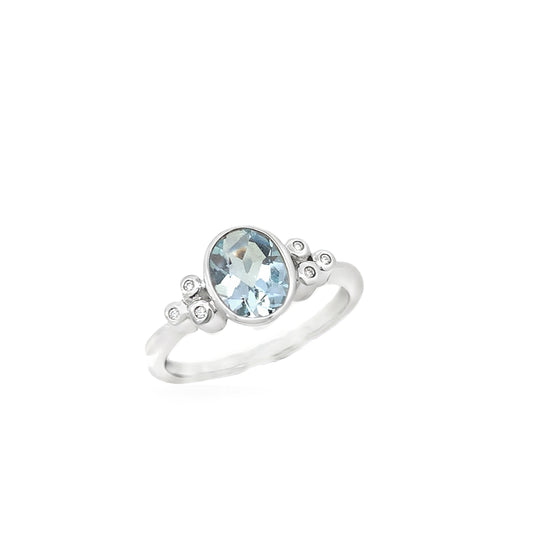 9ct Aquamarine and Diamond Ring