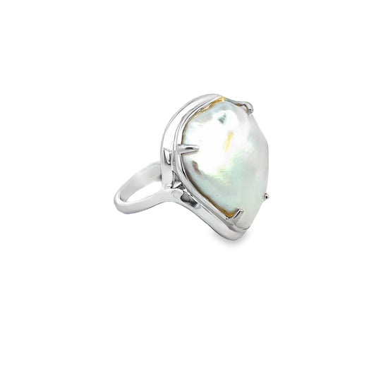 Silver Freeform Pearl Ring
