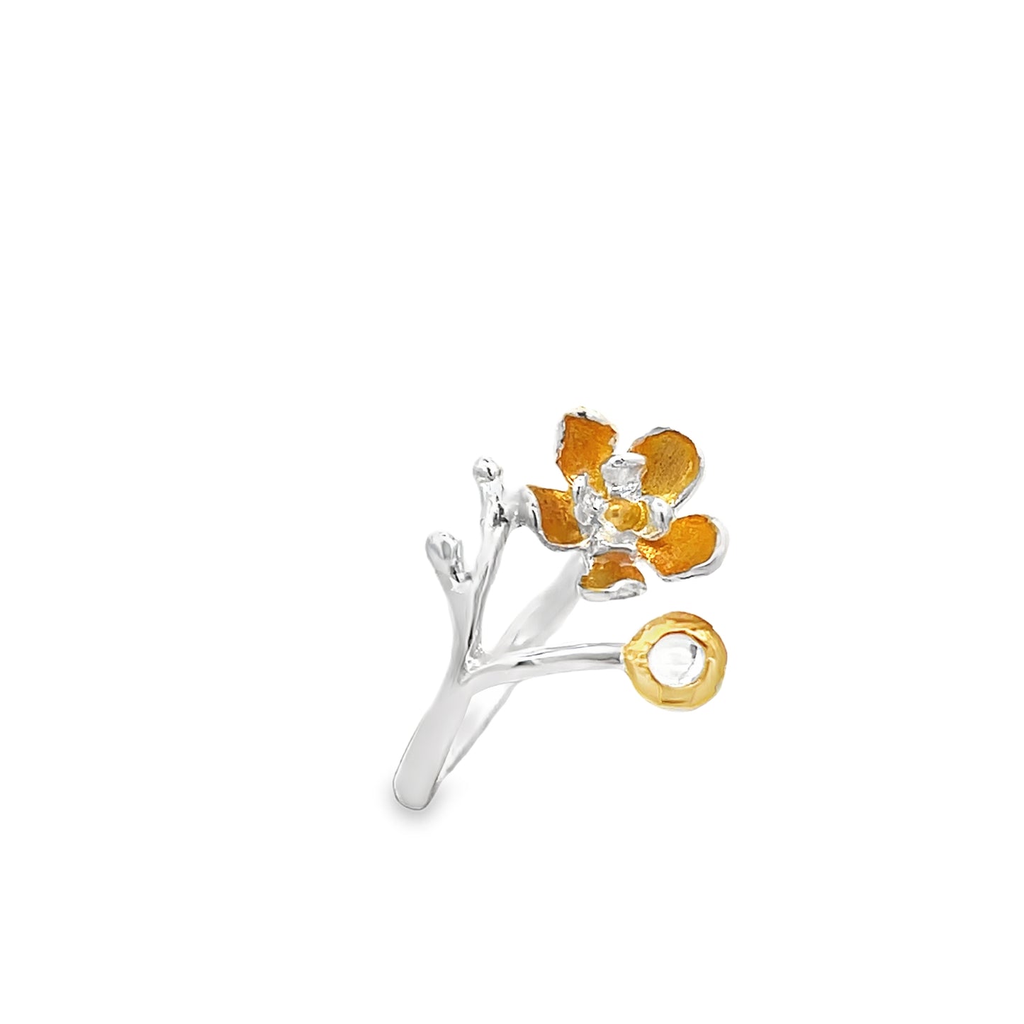 Silver Flower & Topaz Ring