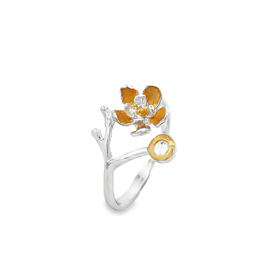 Silver Flower & Topaz Ring