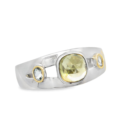 Silver Lemon Citrine & Green Amethyst Cuff