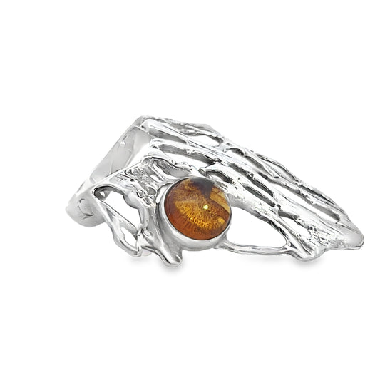 Unique Silver Amber Ring