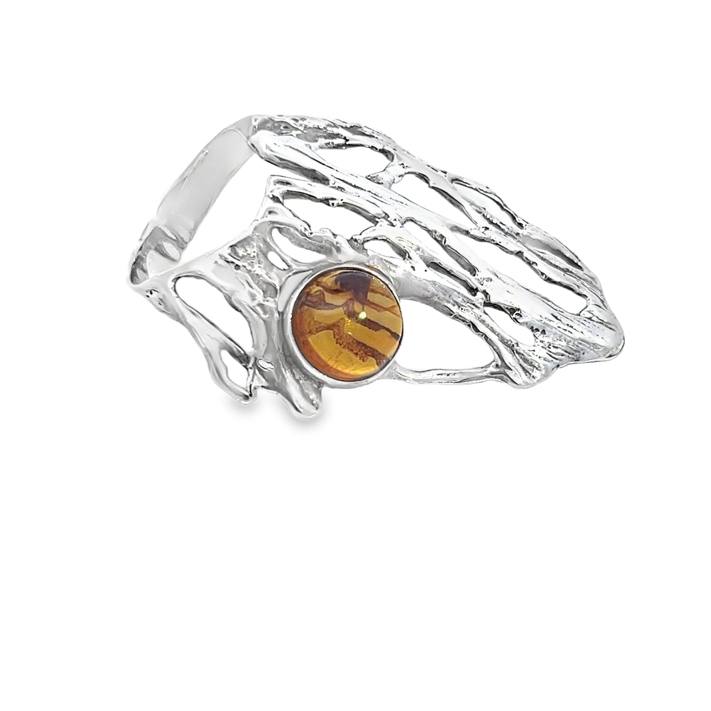 Unique Silver Amber Ring