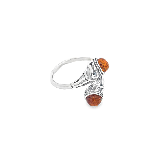 Silver Tribal Amber Ring