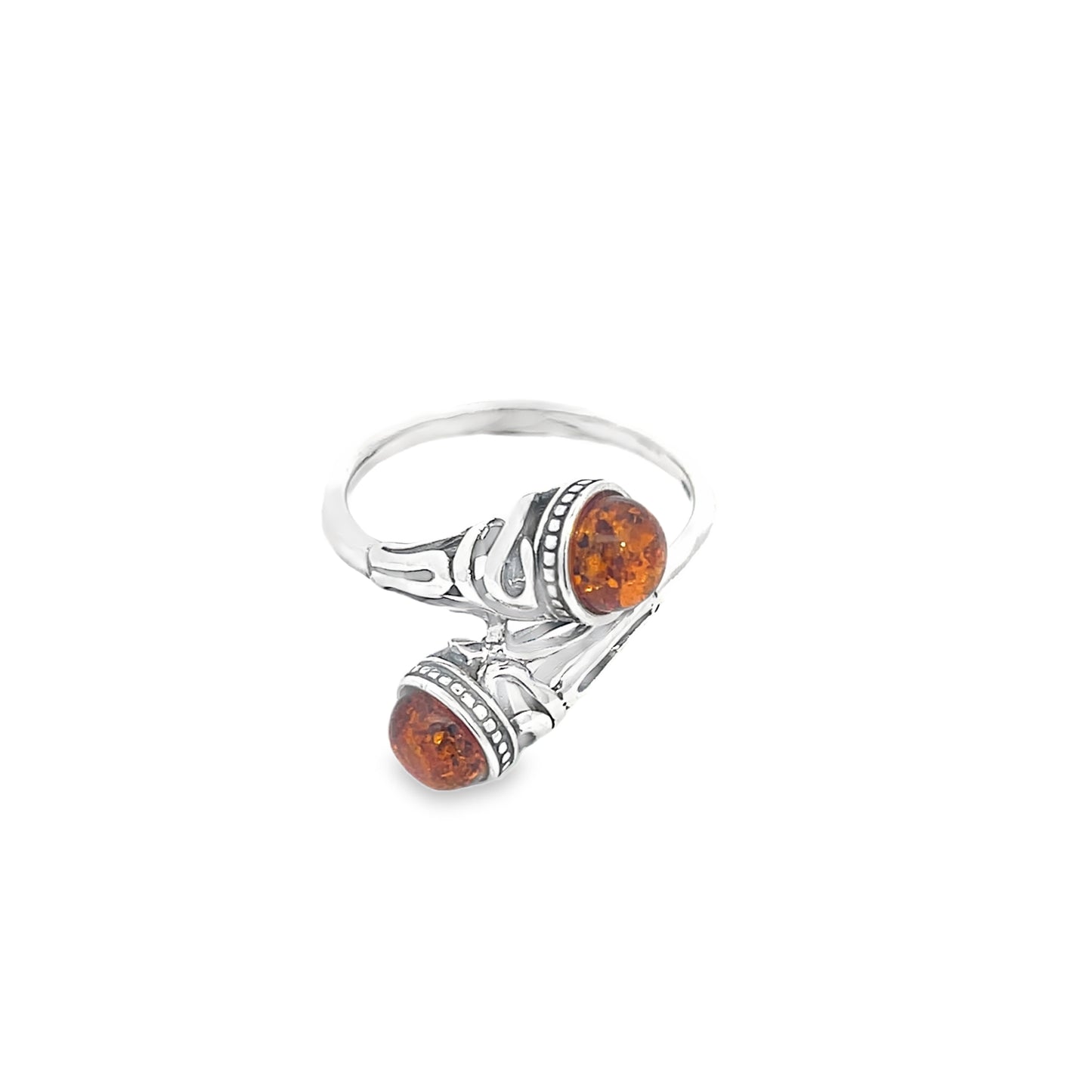 Silver Tribal Amber Ring
