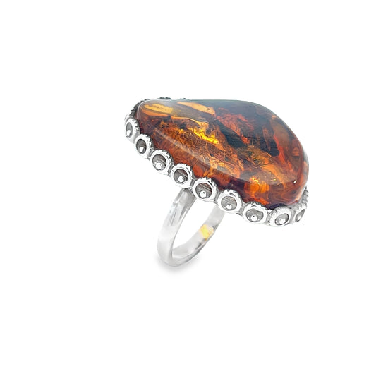 Silver Amber Rings