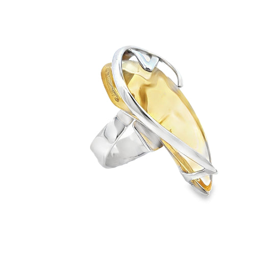 Silver Yellow Amber Ring