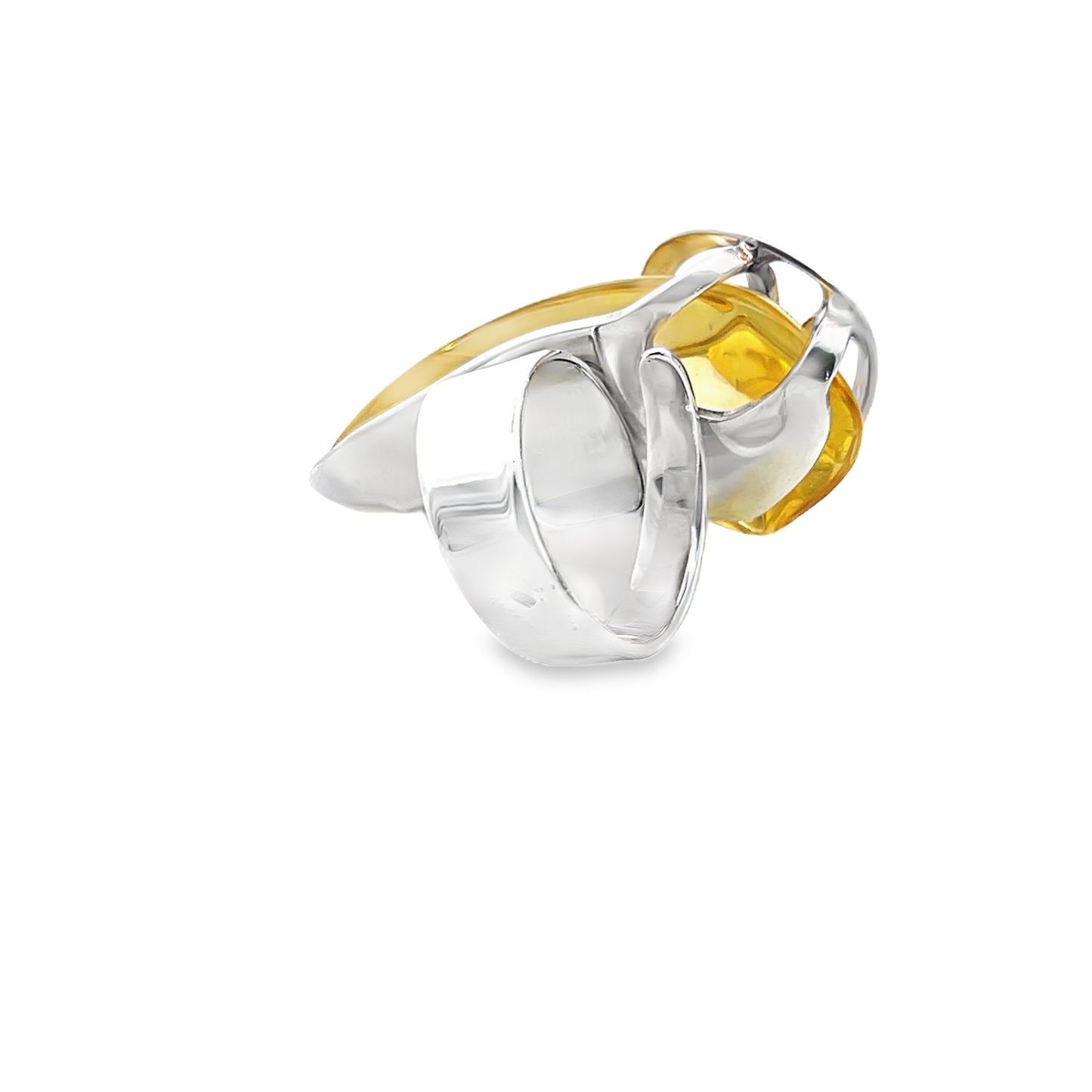 Silver Yellow Amber Ring