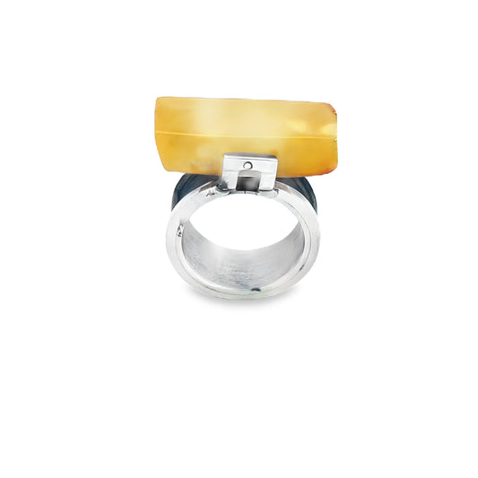 Silver Oxidised Amber Ring