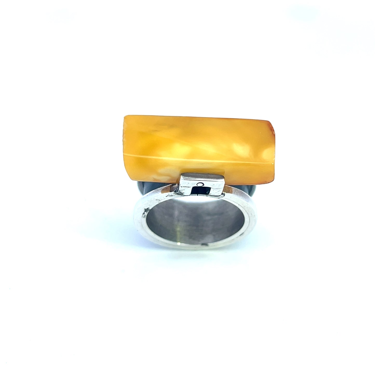 Silver Oxidised Amber Ring