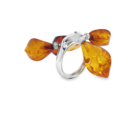 Silver Five Piece Amber Ring