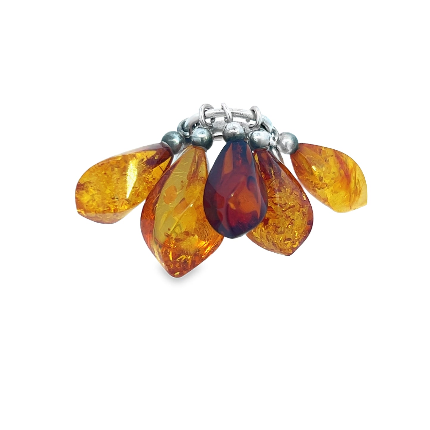 Silver Five Piece Amber Ring