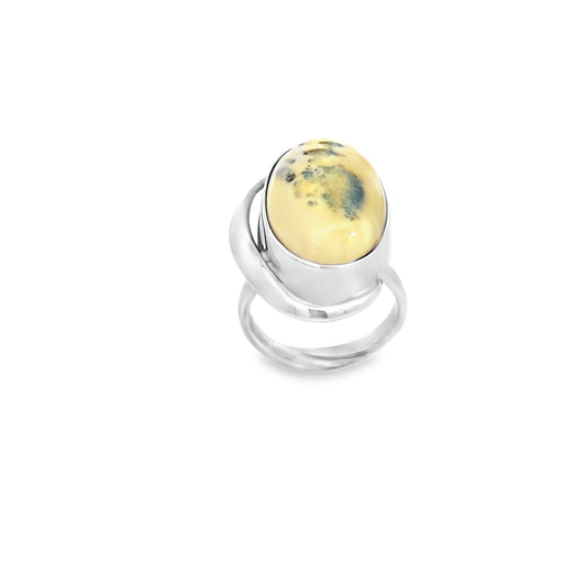 Silver White Amber Ring
