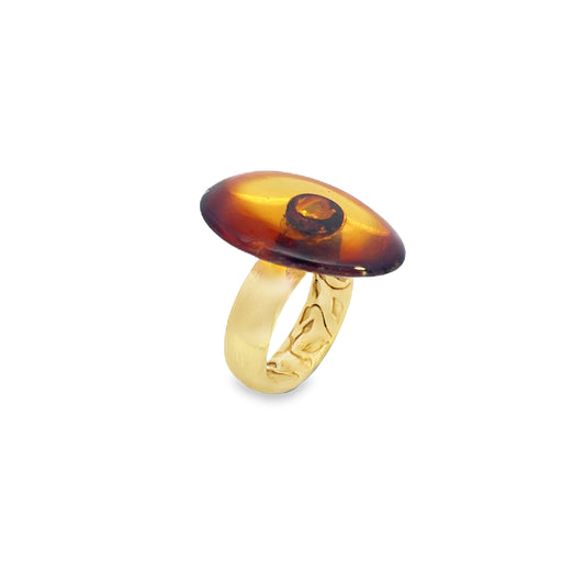 Silver Gold Plate Amber Ring