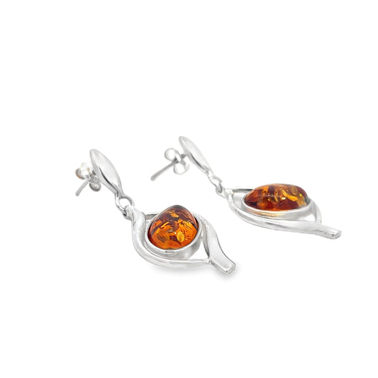 Amber Drop Silver Studs