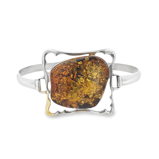 Silver Hinged Amber Cuff