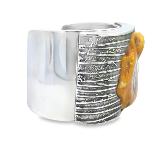 Oxidised Solid Silver Amber Cuff