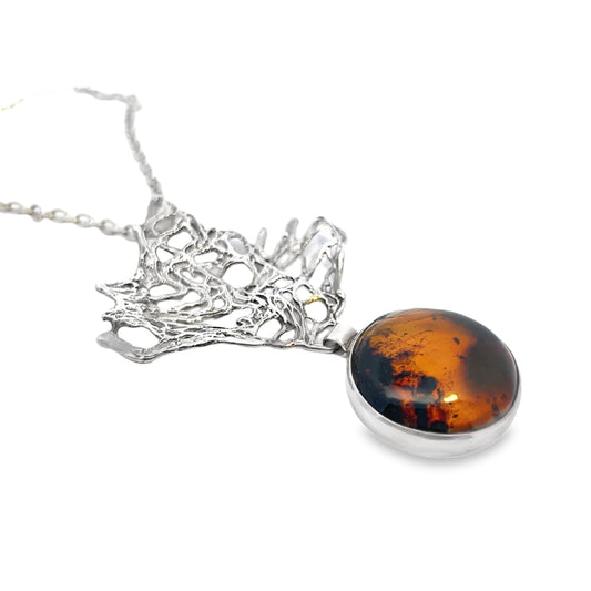 Silver Leaf Amber Pendant