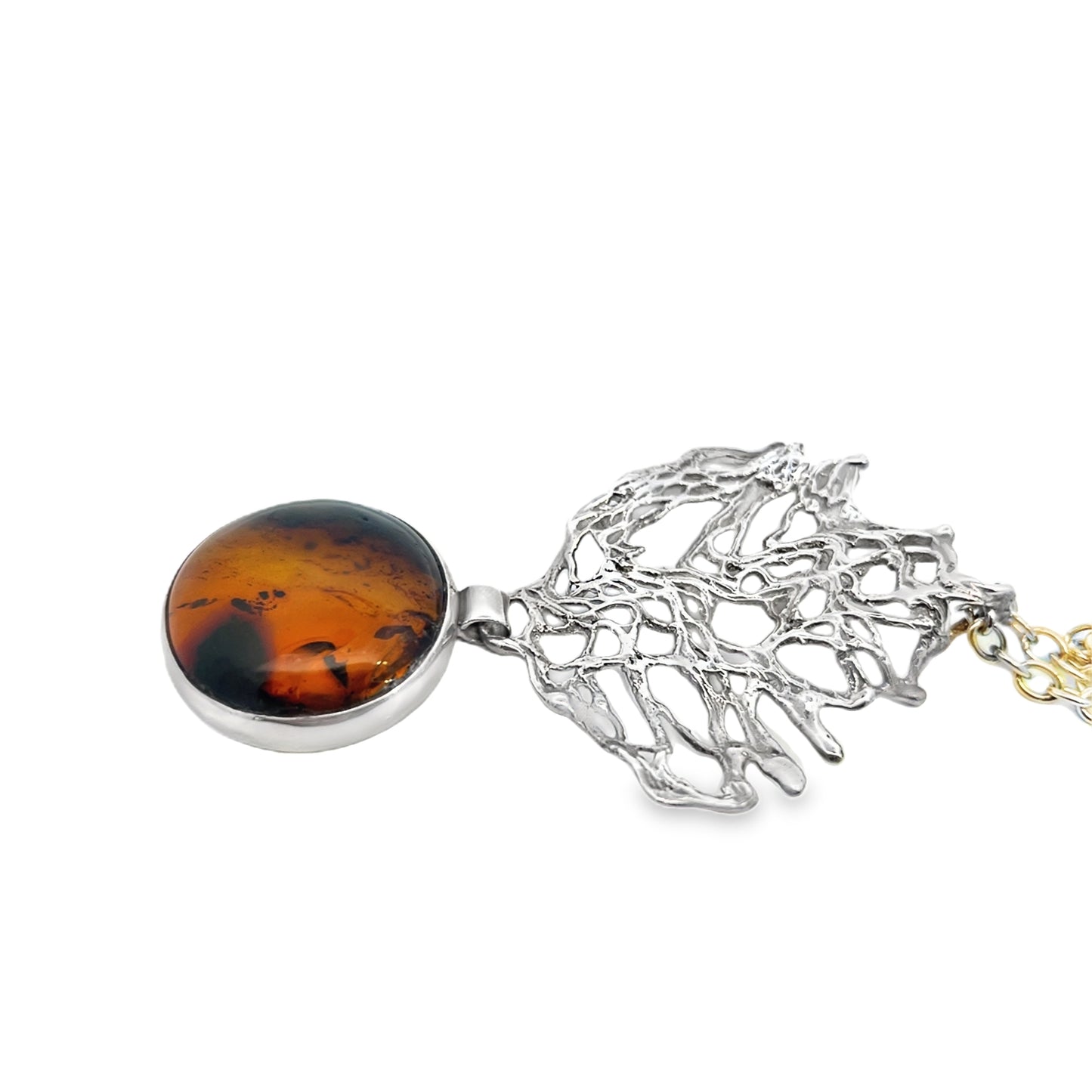 Silver Leaf Amber Pendant