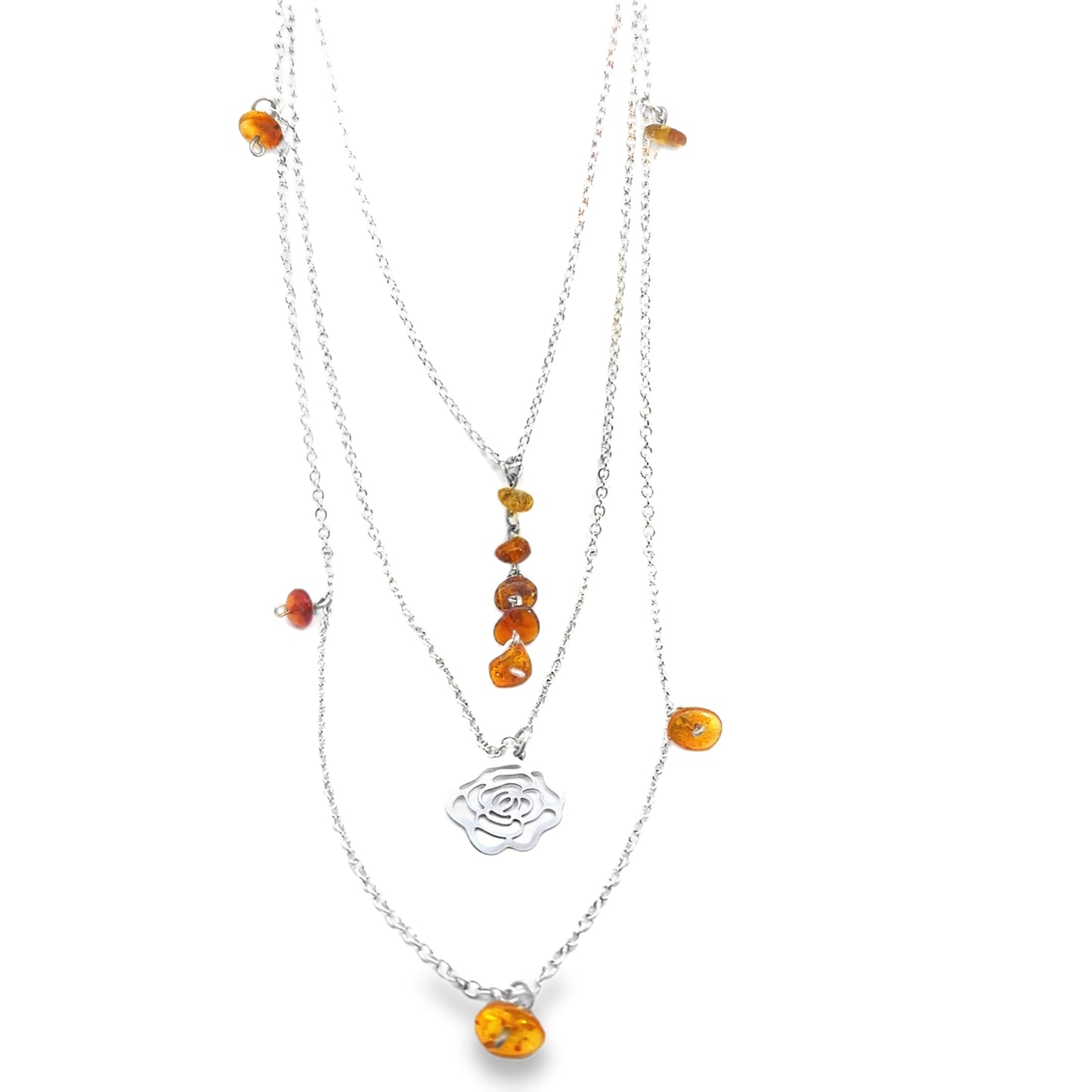 Silver Layered Amber Necklace