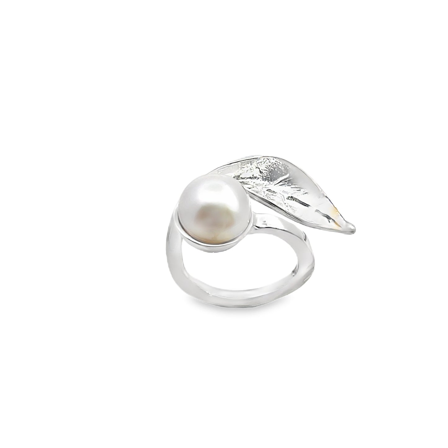Silver Leaf Ring with Pearl