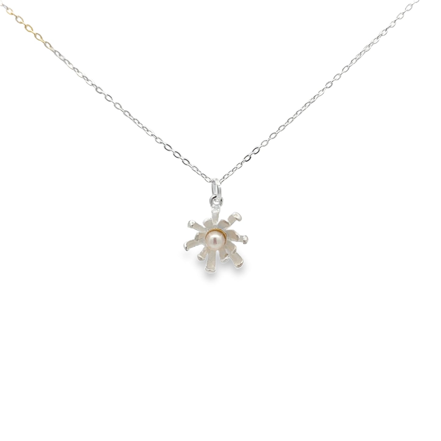 Silver Flower Necklace with Pearl