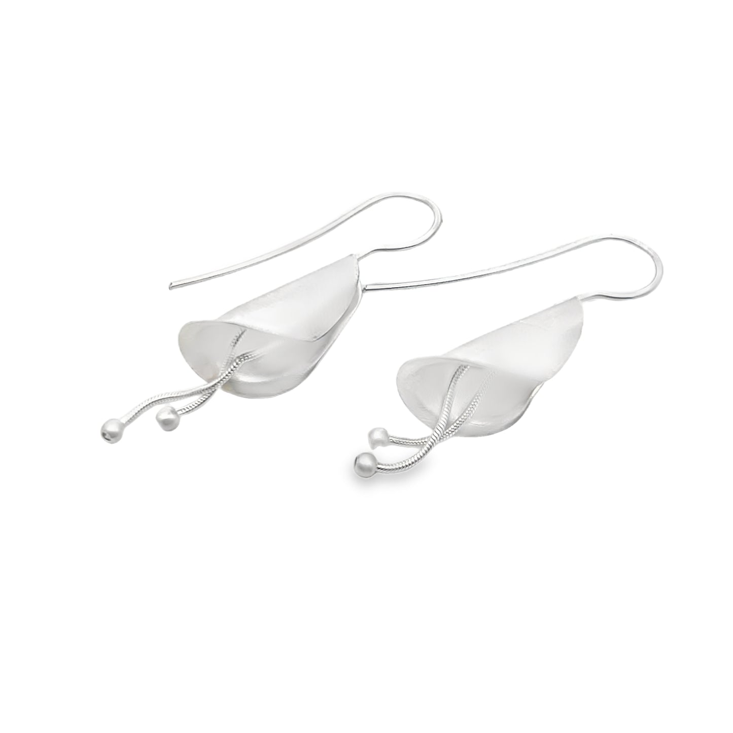 Brushed Silver Lily Earrings