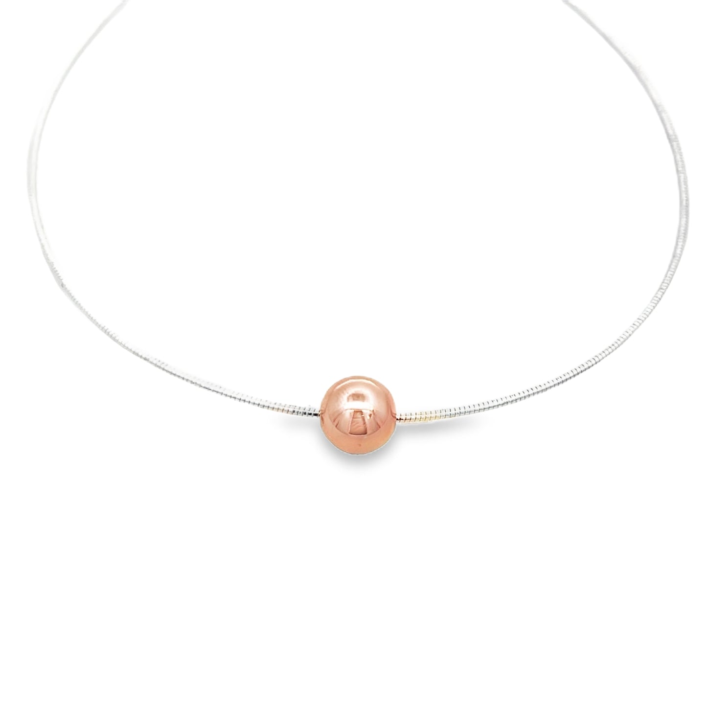 Silver Omega Choker with Rose Gold Ball