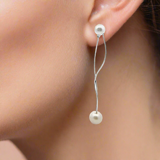 Silver Pearl Dangle Earrings