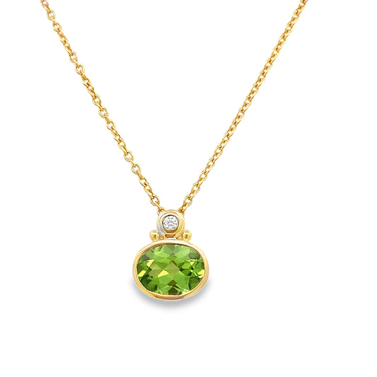 9ct Peridot and Diamond Pendant