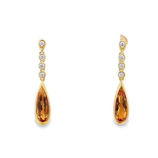 9ct Citrine and Diamond Drop Studs