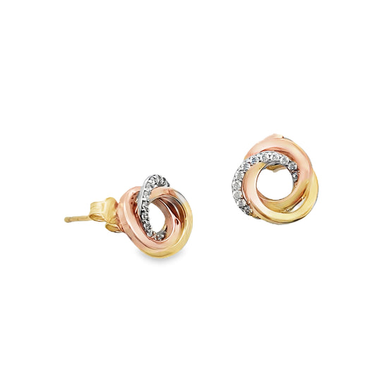 9ct Tri-Colour CZ Studs