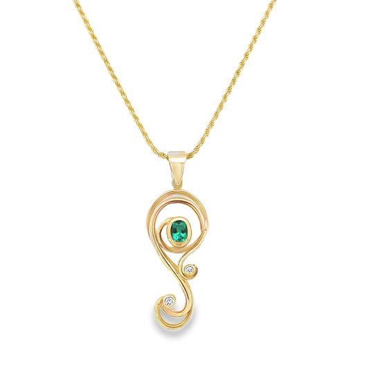 9ct Natural Emerald and Diamond Pendant
