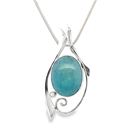 Silver Aquamarine Pendant with Fresh Water Pearl