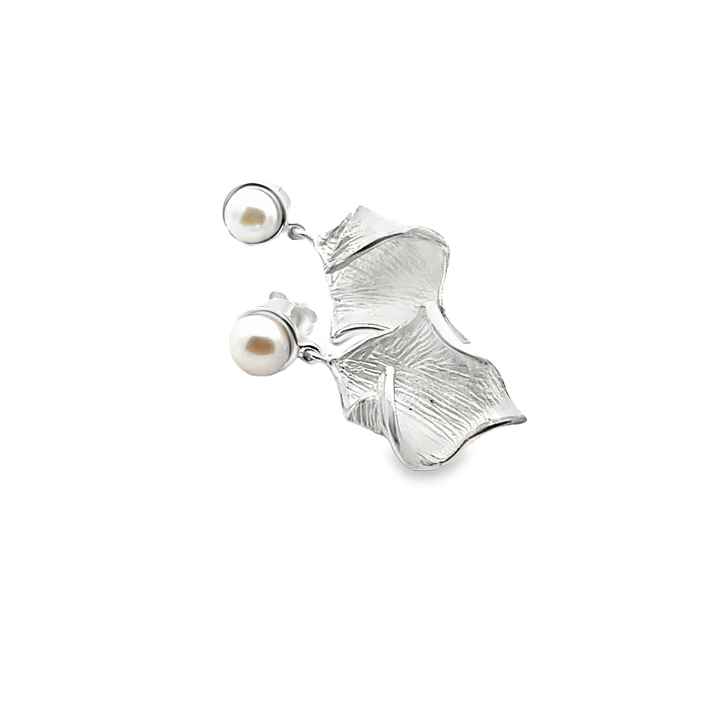 Silver Dangle Earrings with Round Cabochon Pearls