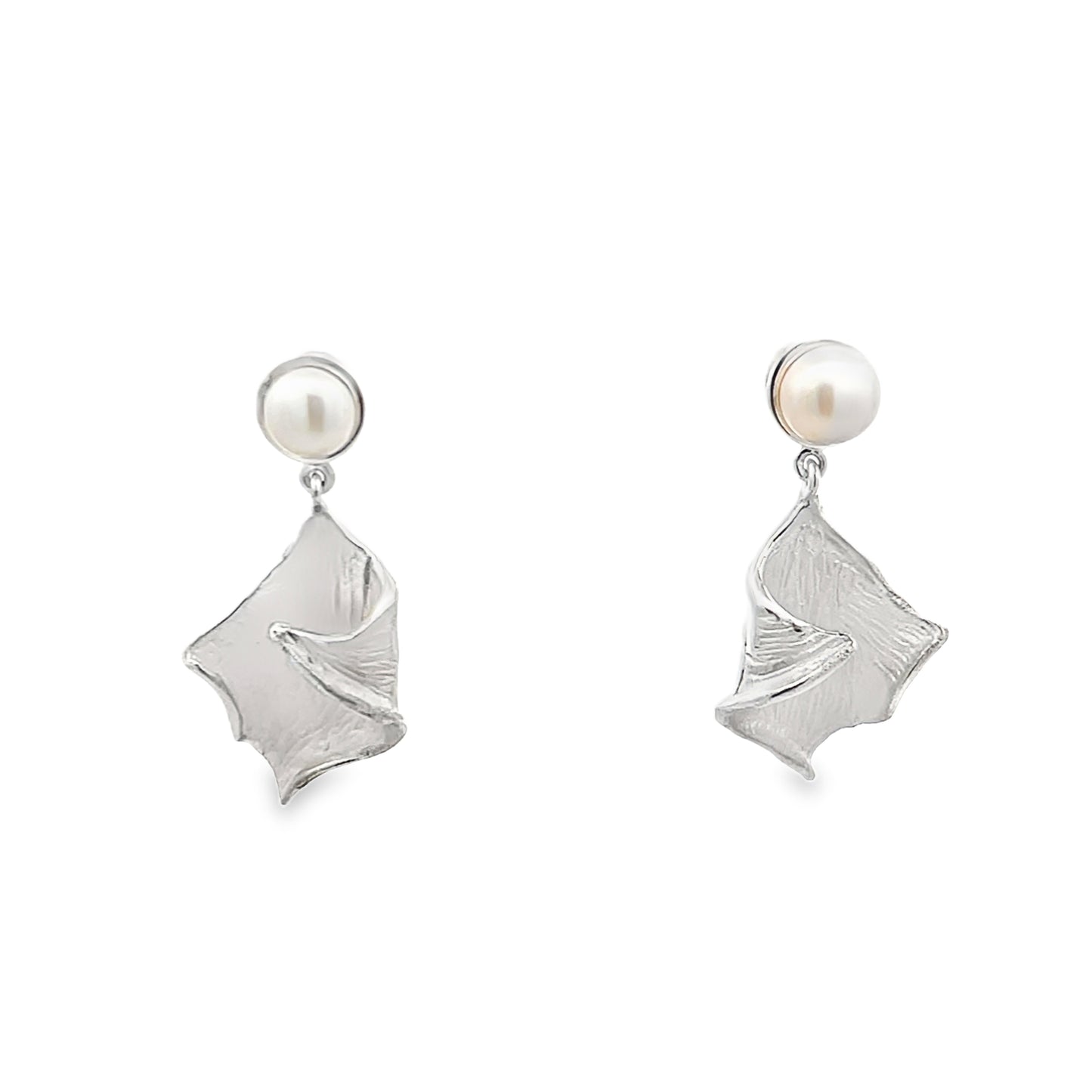 Silver Dangle Earrings with Round Cabochon Pearls