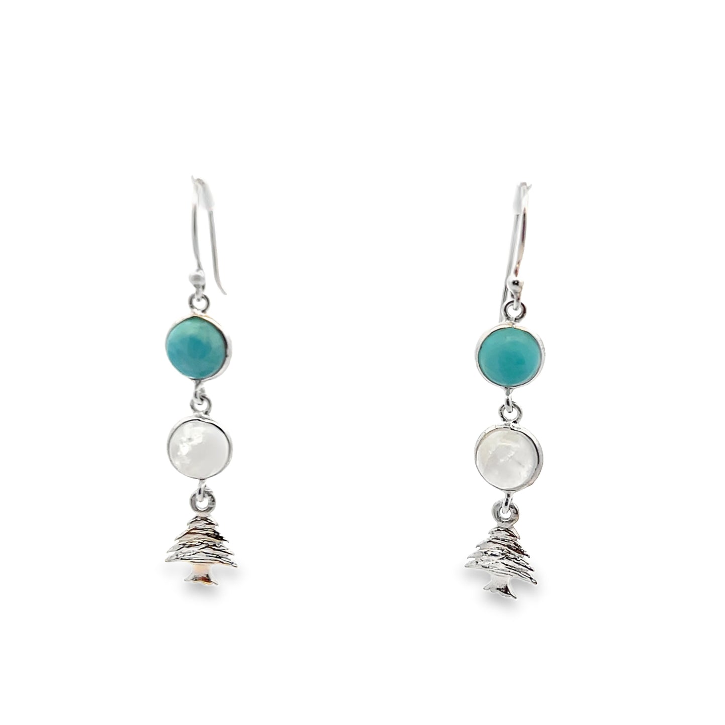Silver Dangle Earrings with Turquoise Cabochons