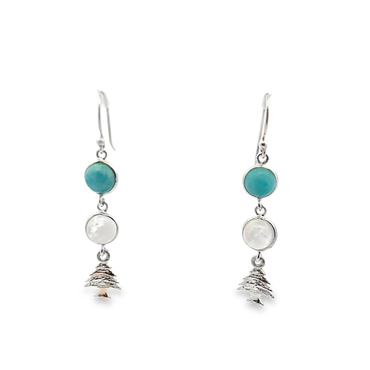 Silver Dangle Earrings with Turquoise Cabochons