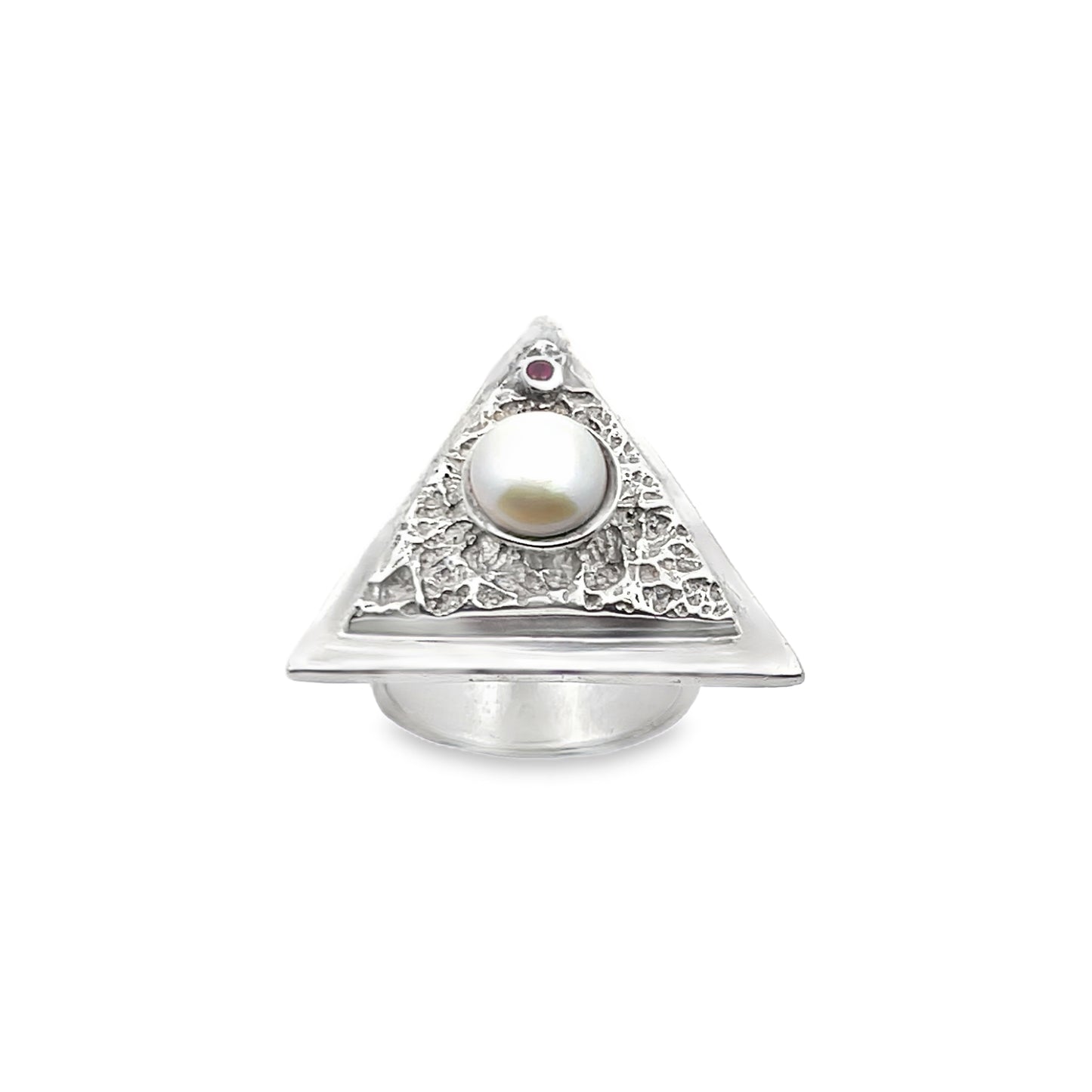 Silver Cocktail Ring with Round Cabochon Pearl