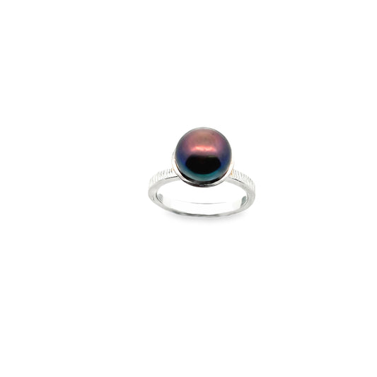 Silver Black Pearl Stacker Ring