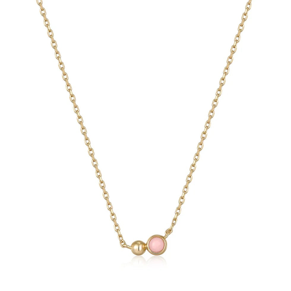 Gold Plate Rose Quartz Orb Pendant Necklace