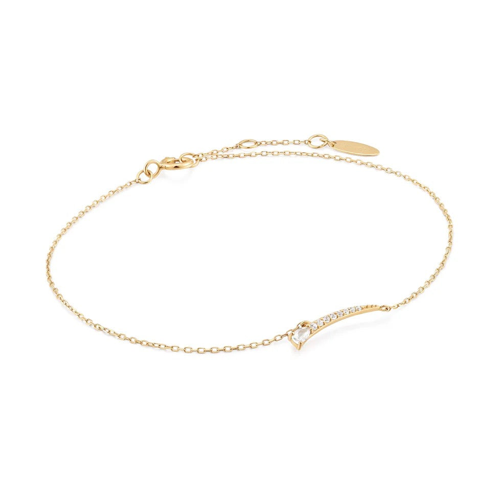 14k White Sapphire Curve Bar Bracelet
