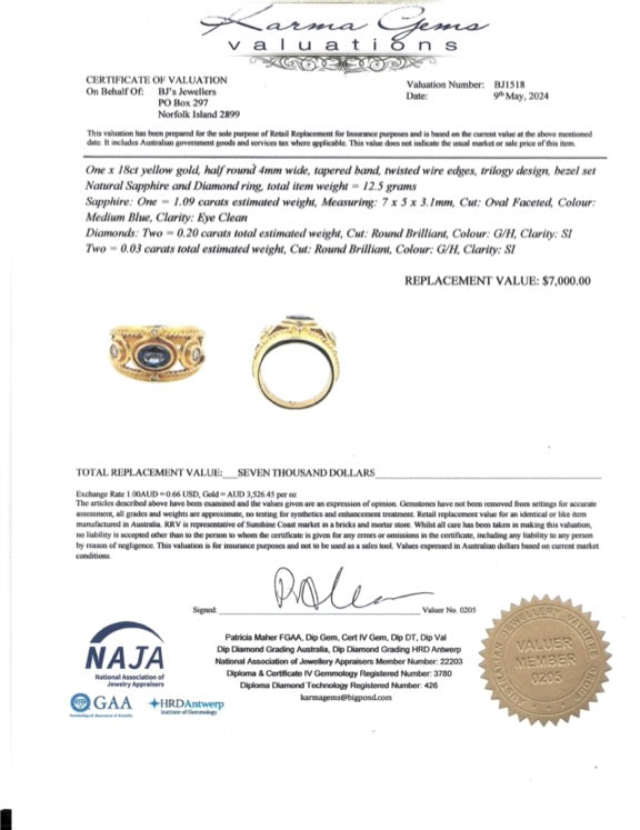 18ct Ceylon Sapphire & Diamond Ring