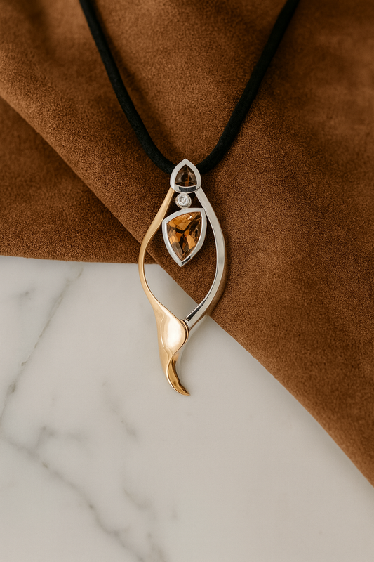 Sterling Silver and Gold Plate Pendant with Smoky Quartz and Citrine