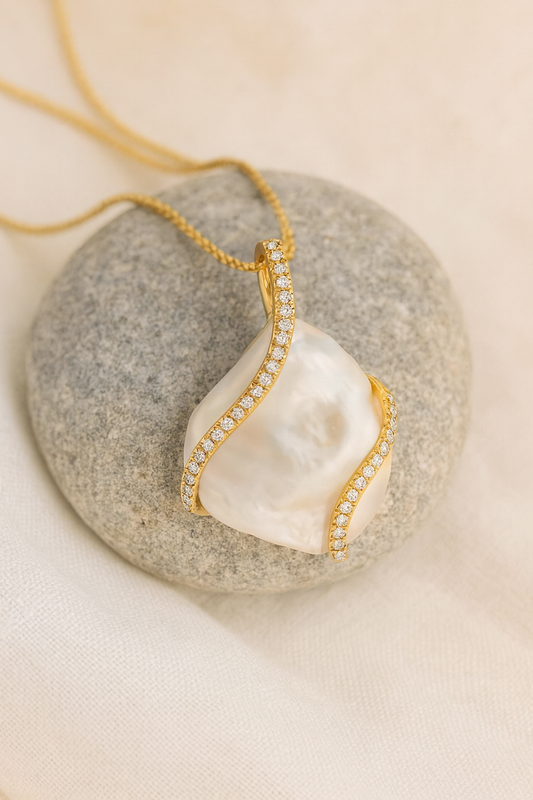 9ct Free Form Keshi Diamond Pendant