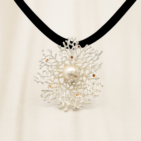 Sterling Silver Pearl and Sapphire Pendant