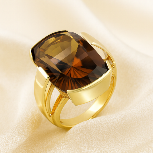 9K Yellow Gold Ring With Cognac Quartz