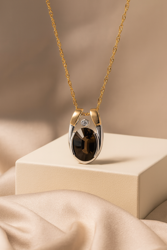 Silver Pendant With Smokey Quartz (10k gold sheet)