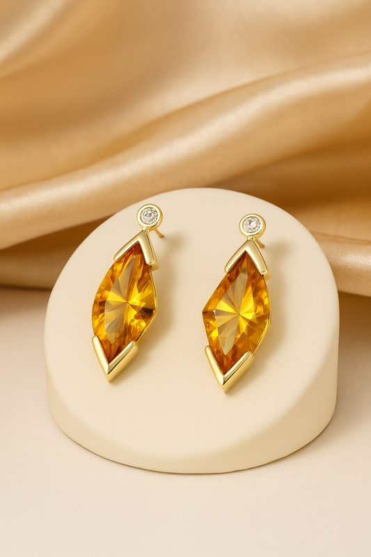 9K Yellow Gold Earrings With Cognac Quartz