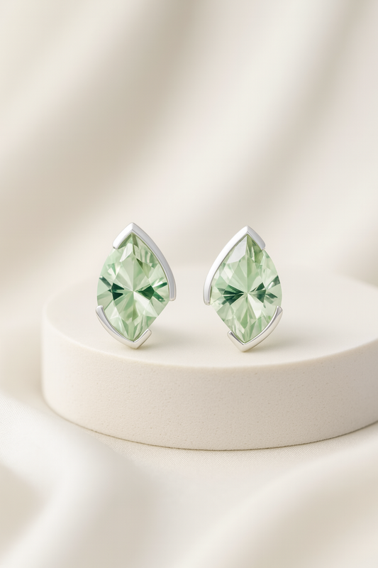Silver Earrings With Green Amethyst